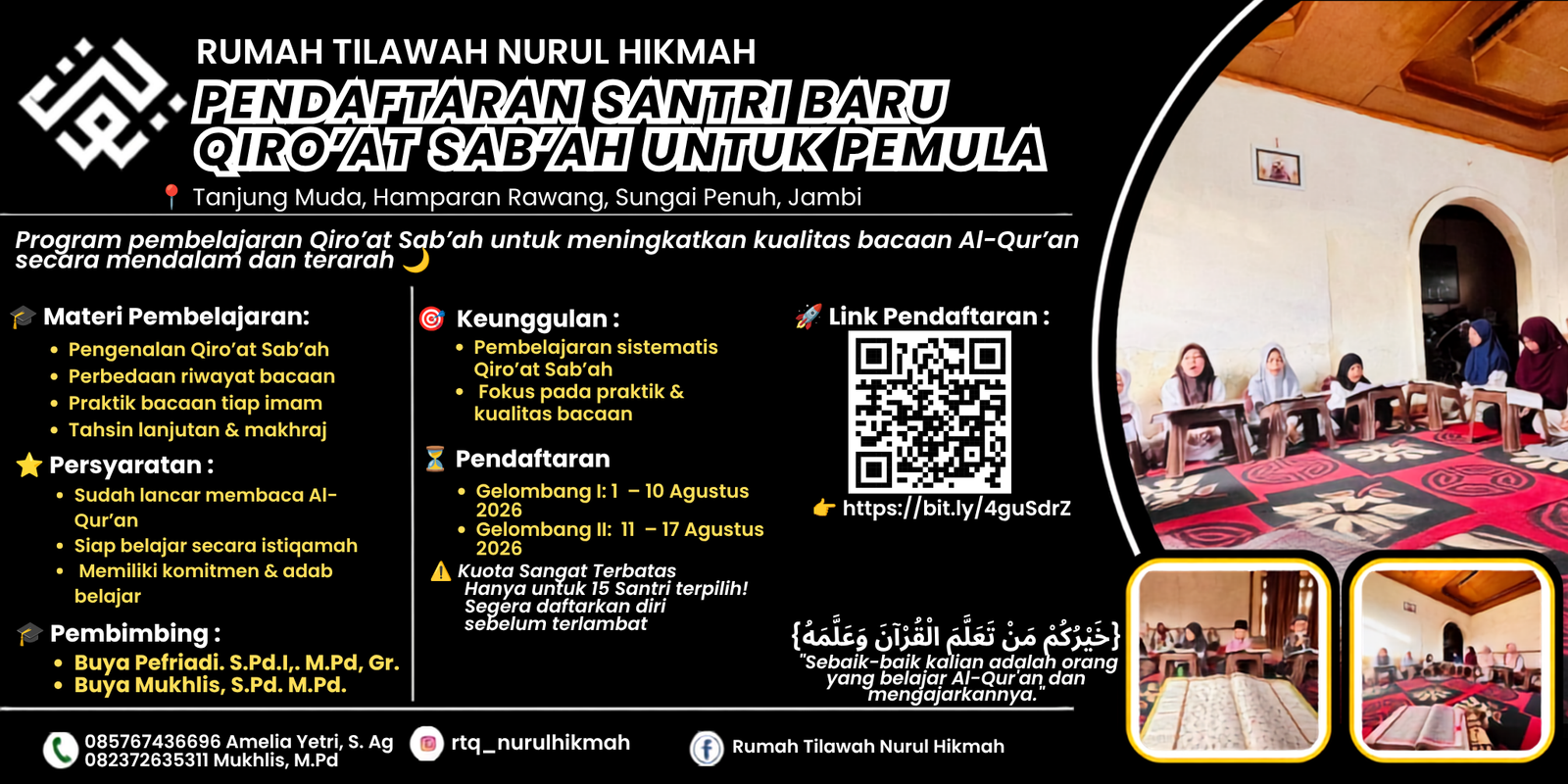 kelas qiroat sabah pemula pendaftaran santri baru rumah tilawah kursus qiroat sabah 2026 belajar qiroat sabah sungai penuh